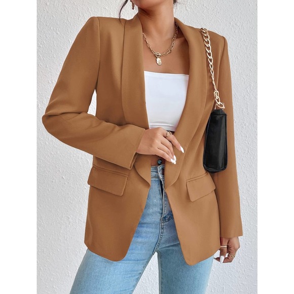 minimalist business casual Shawl Collar Blazer jacket black - Picture 8 of 11